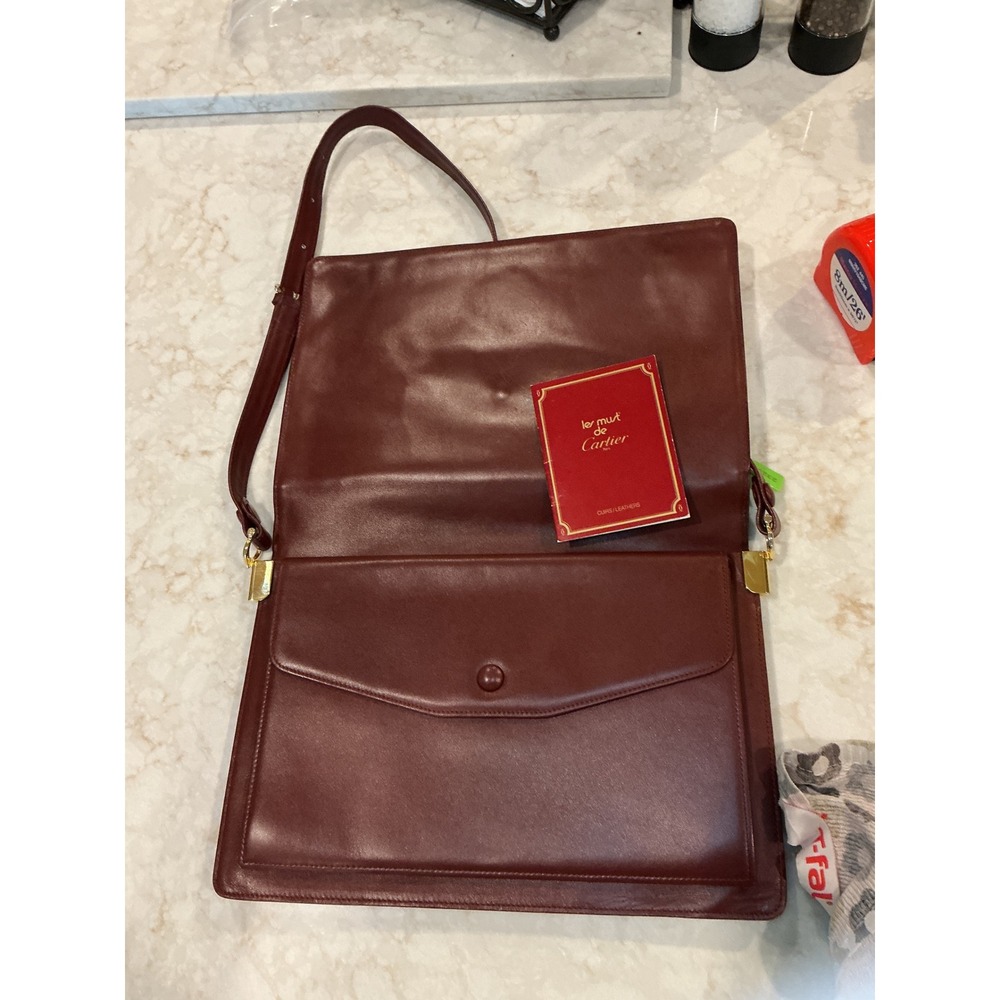 Cartier Crossbody Bag Leather Shoulder Bag Clutch Burgundy Designer - Picture 4 of 16